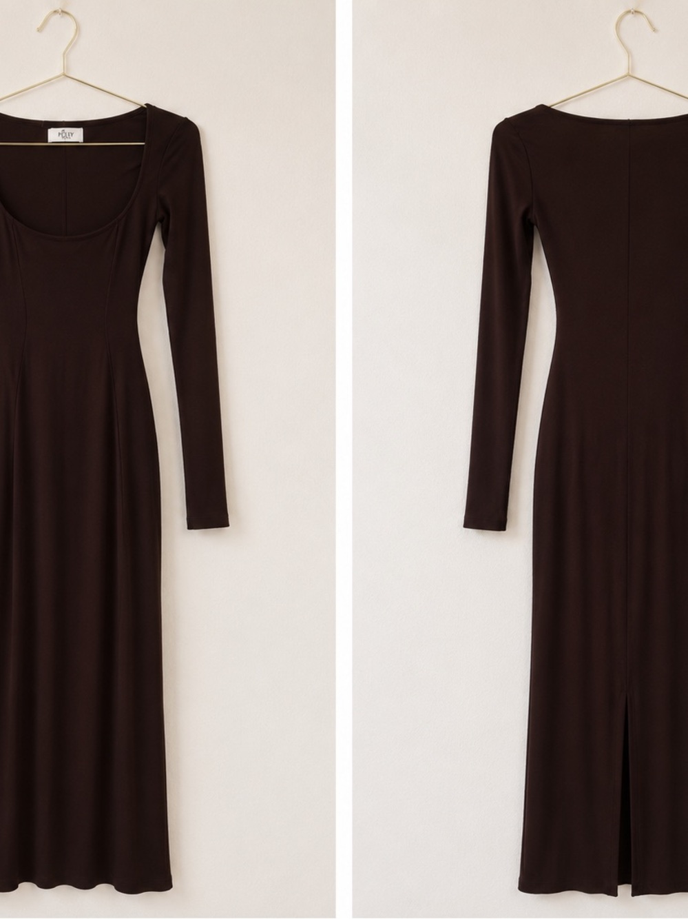Oh Polly Chocolate Brown Long Sleeve Scoop Maxi Dress